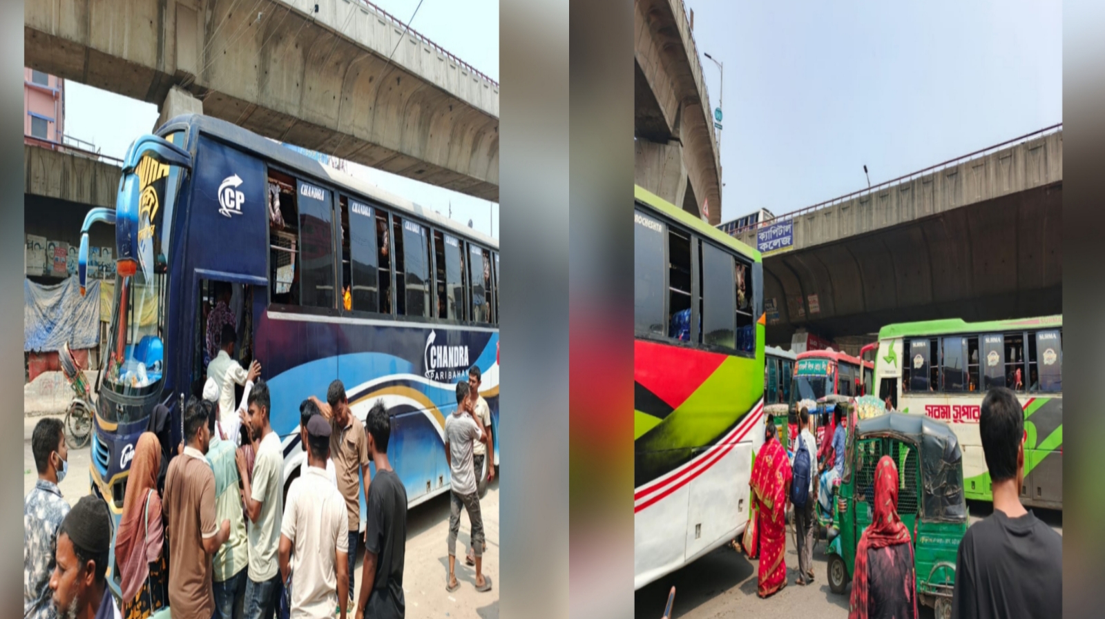 বেড়েছে ঢাকা মুখী যাত্রীদের চাপ, অন্যদিকে বেড়েছে যানজট 