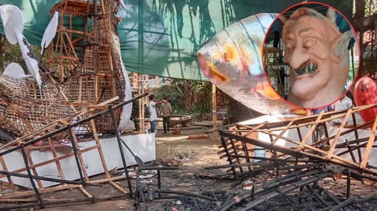চারুকলায় আগুনে পুড়ল ‘ফ্যাসিস্টের প্রতিকৃতি’