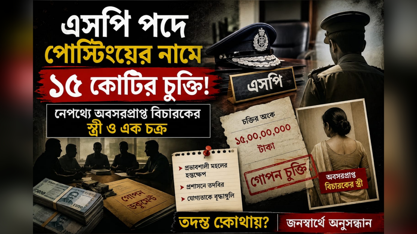 এসপি পদে পোস্টিংয়ের নামে ১৫ কোটির চুক্তি: নেপথ্যে অবসরপ্রাপ্ত বিচারকের স্ত্রী ও এক চক্র